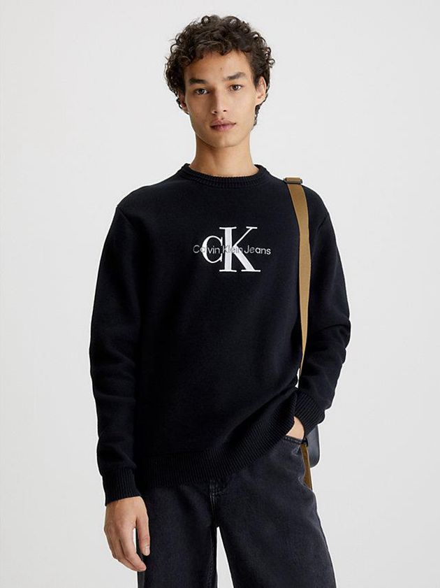 Calvin Klein USA Organic Cotton Monogram Jumper Mens Sweater Black 6129704-FH